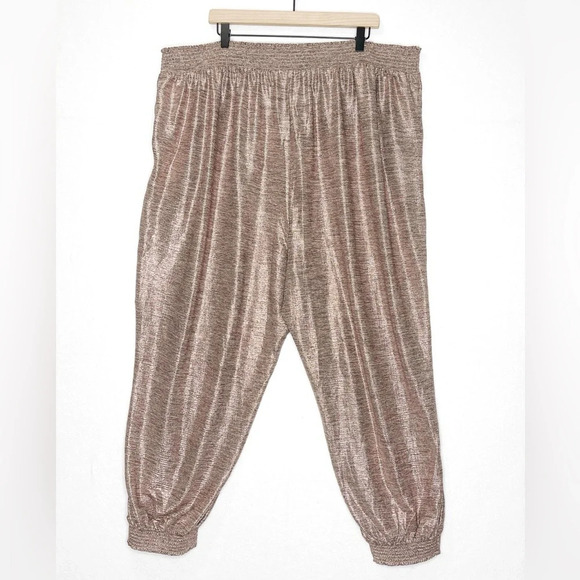 Athropologie Rose Gold Metallic Shimmer Harem Jogger 3X Pull On Pants Pockets - Picture 3 of 8